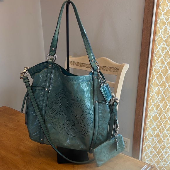Coach Handbags - Coach 2012 Audrey Teal patent Leather with matching wristlet